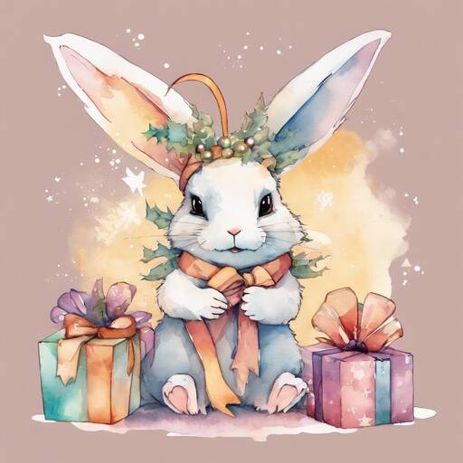 Whimsical Bunny with Festive Gifts and Floral Crown