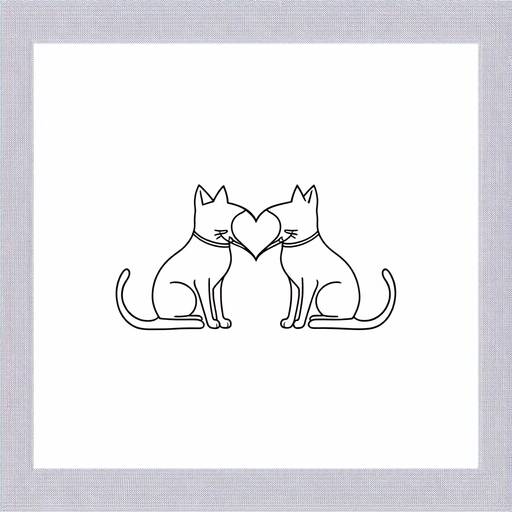 Two Cats Forming Heart Silhouette Line Drawing