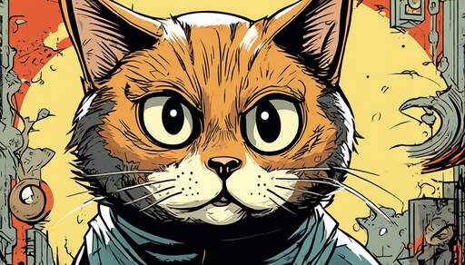 Curious Cat in Comic Book Style Urban Portrait