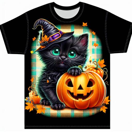 Halloween Cat T-Shirt Design with Jack-o'-Lantern