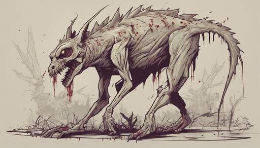 Monstrous Creature: Skeletal Predator in Dark Sketch