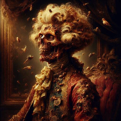 Baroque Undead: A Skeletal Portrait of Decaying Elegance
