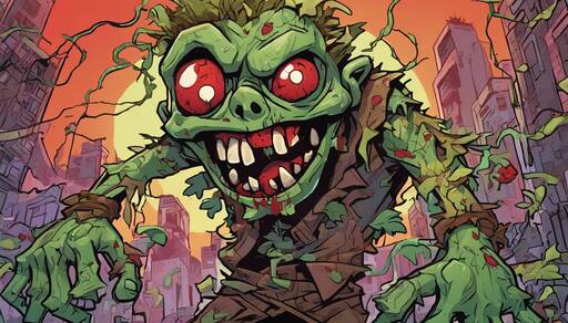 Monstrous Green Creature Terrorizing a Dystopian City
