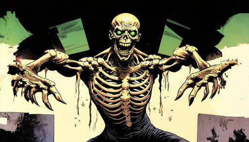 Menacing Golden Skeleton in Comic Art Style