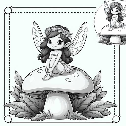 Whimsical Fairy Sitting on Spotted Mushroom Illustration