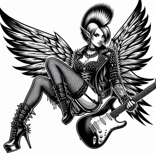Punk Rock Angel: Rebellious Winged Guitarist