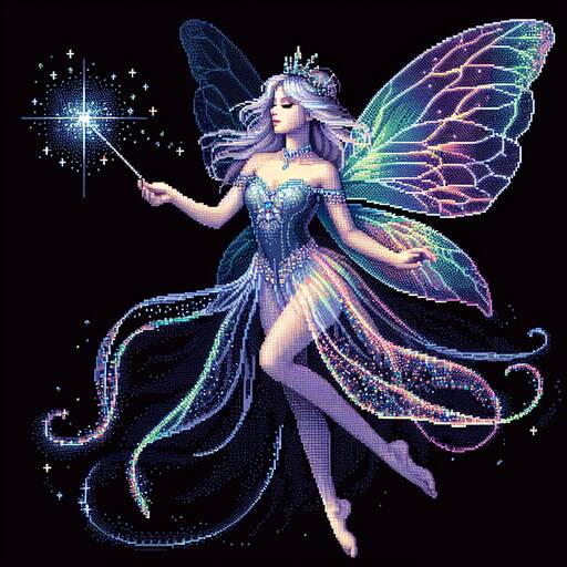 Ethereal Fairy Casting Starry Magic in Pixel Art
