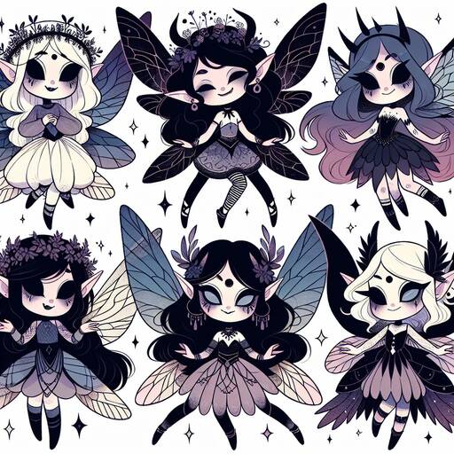 Enchanting Fairy Sprites in Whimsical Dark Fantasy Style