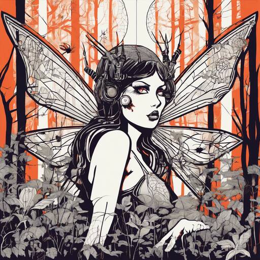 Gothic Fairy in Orange Forest Illustration