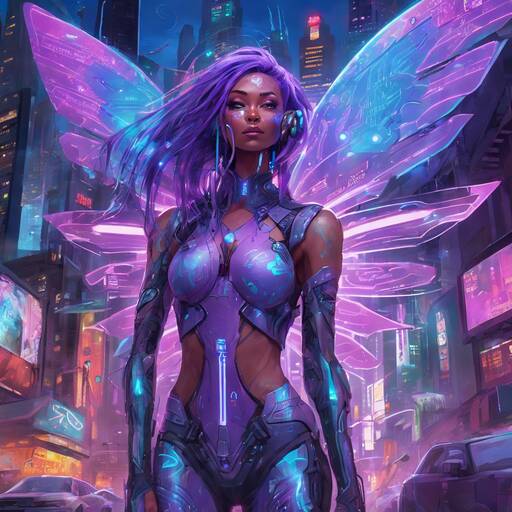 Cybernetic Butterfly: Ethereal Guardian of Neon Metropolis