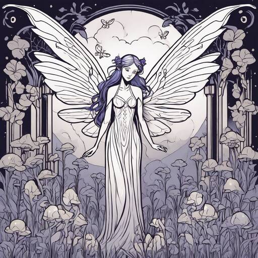 Ethereal Butterfly Fairy in Mystical Moonlit Mushroom Garden