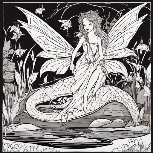 Fairy and Serpent: A Mystical Encounter by the Water