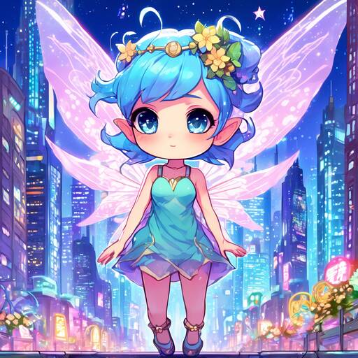 Luminous Fairy in a Neon Cyberpunk Cityscape