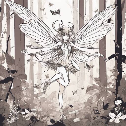 Whimsical Fairy Dancing in Monochrome Forest