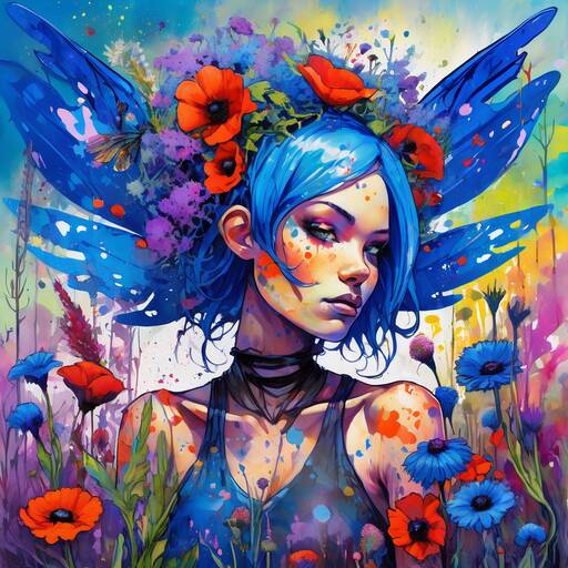 Ethereal Butterfly Woman in Vibrant Poppy Garden