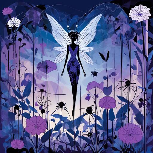 Twilight Fairy: Ethereal Silhouette in Mystical Flower Garden