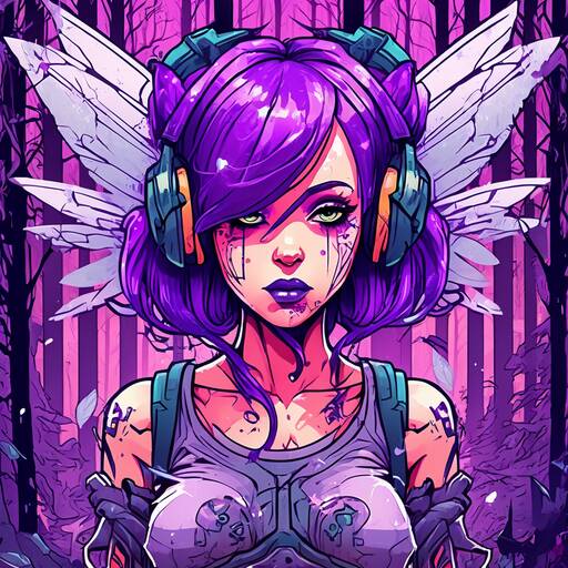 Cyber Pixie: Neon Forest Warrior in Purple Hues