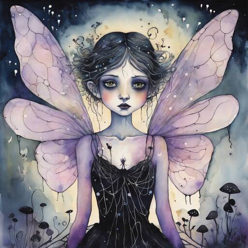 Ethereal Fairy with Purple Wings in Moonlit Mushroom Garden
