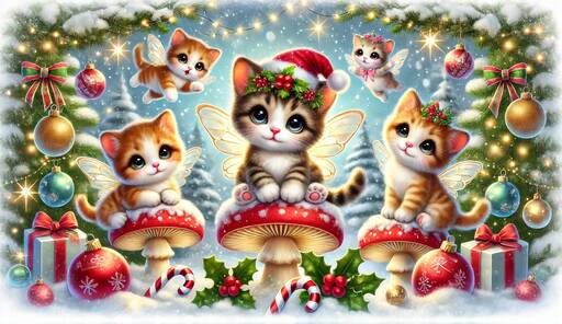 Whimsical Christmas Cats in a Magical Winter Wonderland