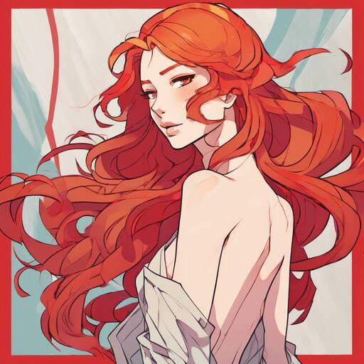 Fiery Elegance: Crimson Waves of Flowing Hair