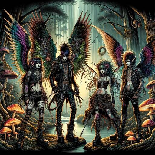 Winged Cyber Punk Faeries in Mystical Forest Realm