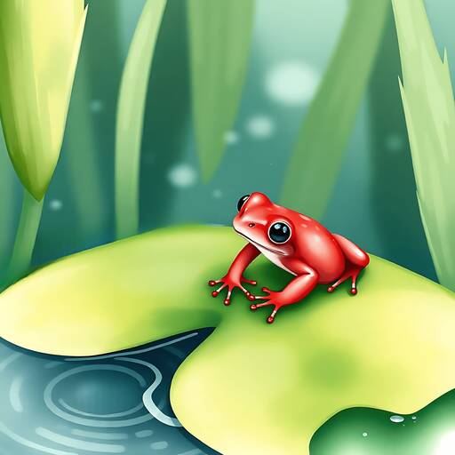 Vibrant Red Frog Resting on a Lily Pad
