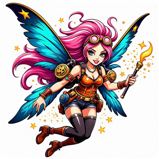 Steampunk Fairy: Vibrant Fantasy Character with Mechanical Wings