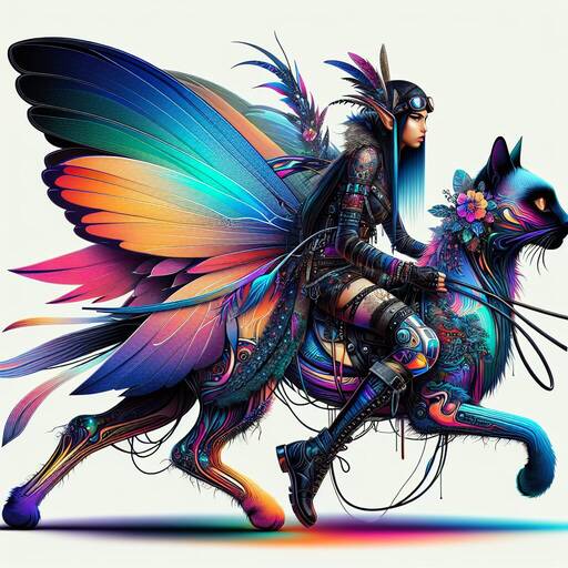 Vibrant Fantasy Warrior Riding Colorful Feline Creature