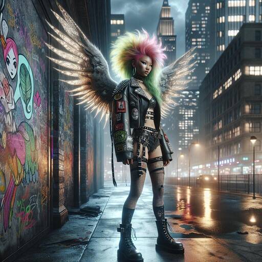 Urban Angel: Punk Rock Rebellion in Neon Cityscape