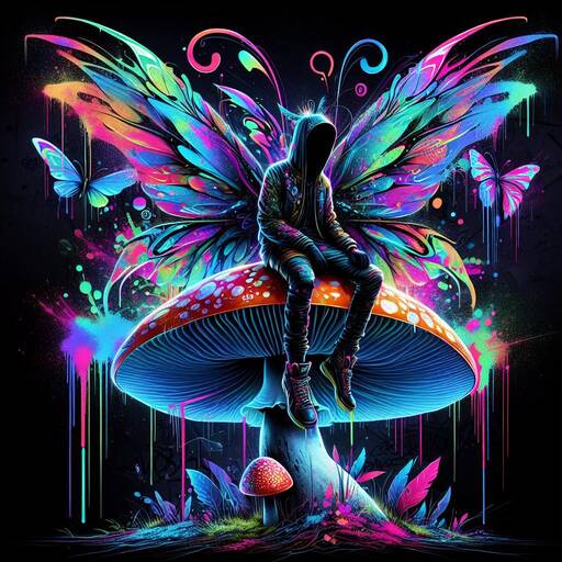 Luminescent Butterfly Dreamer on Psychedelic Mushroom Realm