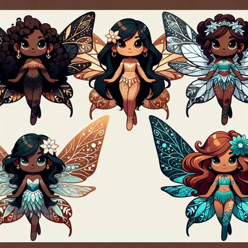Whimsical Collection of Diverse Fairy Characters with Ornate Wings