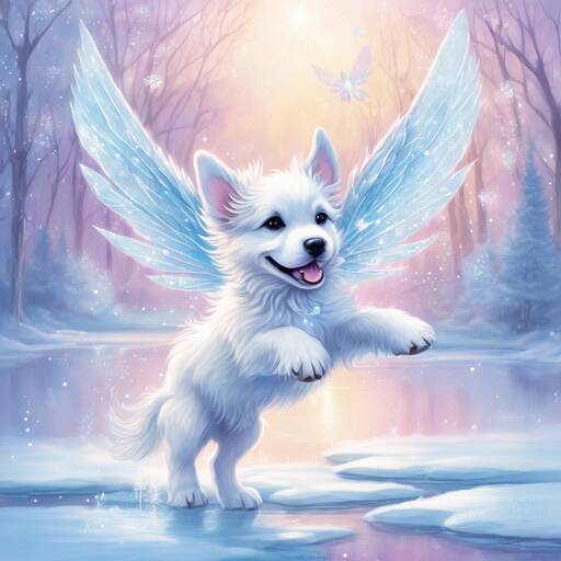Magical Winter Guardian: Winged Puppy of Enchanted Realm