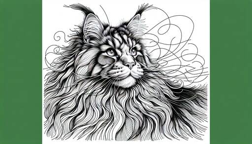 Majestic Maine Coon Cat Portrait in Flowing Line Art
