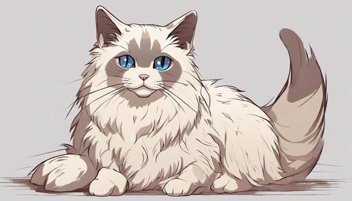 Illustrated Ragdoll Cat with Striking Blue Eyes