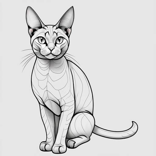 Elegant Geometric Cat Illustration in Black and White