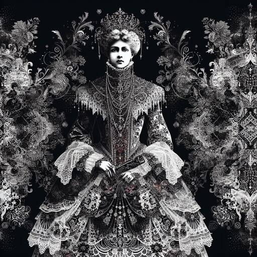 Baroque Elegance: A Monochromatic Royal Portrait