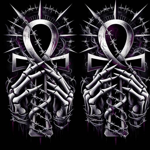 Gothic Skeleton Hands with Barbed Wire Omega Symbols