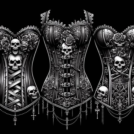 Gothic Corsets with Skulls and Roses: Dark Victorian Fashion Art