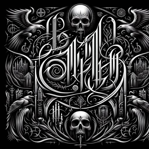 Gothic Typography: Ornate Skull and Calligraphic Darkness