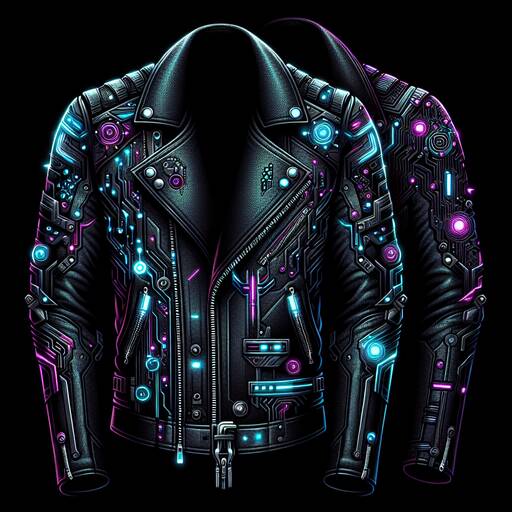 Cyberpunk Leather Jacket with Neon Circuit Pattern Design