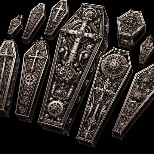 Mechanical Coffins: Intricate Steampunk Coffin Design Collection