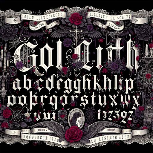 Gothic Alphabet Design with Dark Roses and Ornate Flourishes