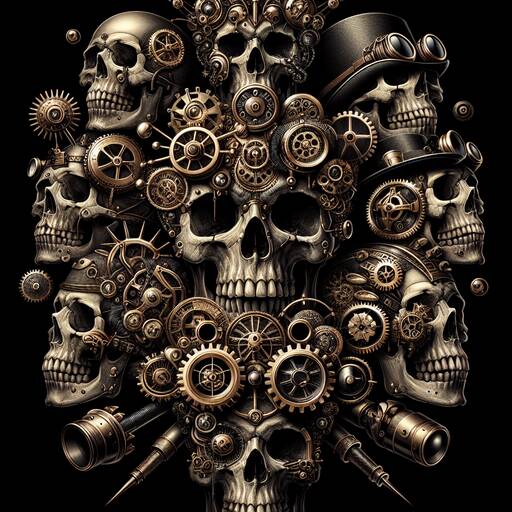 Steampunk Skull Composition with Mechanical Gears and Bronze Elements