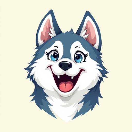 Cheerful Cartoon Husky with Bright Blue Eyes