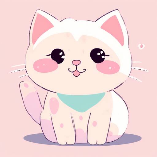 Adorable Kawaii Cat in Pastel Pink and Teal